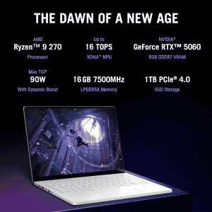 Asus ROG Zephyrus G14 Gaming Laptop | AMD Ryzen 9 Octa Core 270 | 16 GB | 1 TB SSD | 8 GB Graphics NVIDIA GeForce RTX 5060 | Eclipse Gray | GA403UM-QS007WS