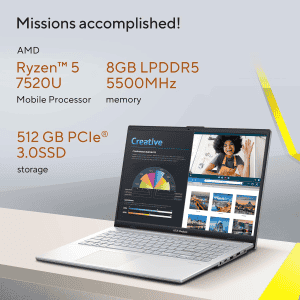 Asus Vivobook Go 15 Laptop | AMD Ryzen 5 Quad Core 7520U | 8 GB | 512 GB SSD | Silver | E1504FA-NJ132WS