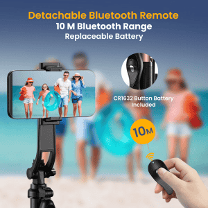 Portronics Lumistick Pro | Enhanced Stability Tripod | Detachable Bluetooth Remote | Black