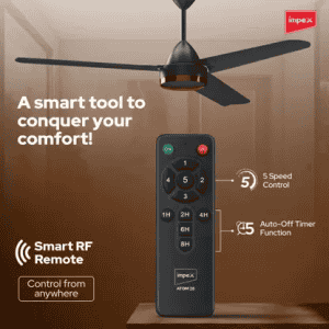 Impex BLDC Ceiling Fan with Remote Control | 1200 mm | ATOM 28 DXR | Brown