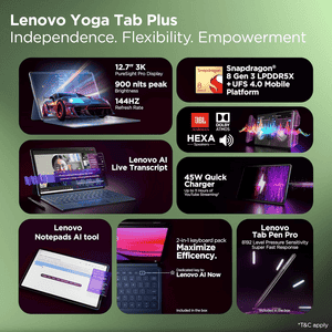 Lenovo Yoga Tab Plus AI Tablet with Pen + Keyboard WIFI | 16GB | 256GB | 3K Resolution | 144 Hz Refresh | Tidal Teal