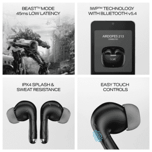 boAt Airdopes 213 Wireless Earbuds | with 50 Hours Playback | BEAST Mode & ENX Calling | Shadow Black