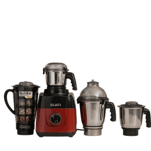 Sujata 1000W Mixer Grinder | 3 Jars steel & 1 Jar Glass | Red & Black | MG03