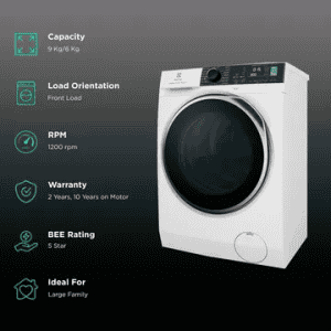 Electrolux Fully Automatic Front Load Washer Dryer Combo | 9 Kg | 6 Kg  | White | EWW9024P5WB