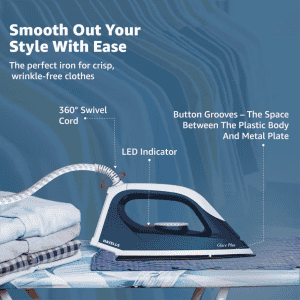 Havells Glace Plus Dry Iron | 1000 Watts | Stainless Steel | Blue