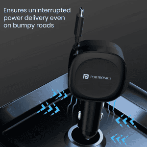 Portronics Car Power Flexo | 60W | 18W USB Type A | 30W Type C | 30W Retractable Type C Cable | POR 1877