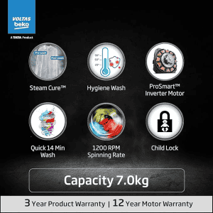 Voltas Beko Fully Automatic Front Load Washing Machine | 7 kg | White | WFL7012B7JVBKA/WXV