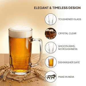 Cello Classic Beer Glass Mug with Handle | 330 ml | 2 Pcs