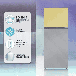 Haier Frost Free Double Door Top Mount Convertible Refrigerator | 328L | 3 Star | HRF-3783YGG-P