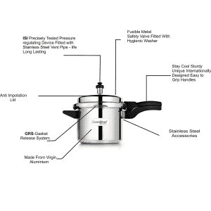 Greenchef Namo Alluminium Pressure Cooker 3 litres | Silver