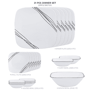 Corelle Square Simple Lines Dinner Set | 21 Pc