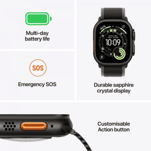 Apple Watch Ultra 3 | GPS + Cellular | 49mm | Titanium Case Black/Charcoal Trail Loop | M/L | Black/Charcoal Strap | MF1H4HN/A