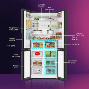 Haier Lumiere Auto Defrost Four Door Refrigerator | 520 Liters | 3 Star | Colorful Digital Display | Mirror Glass | HRB-600MGU1
