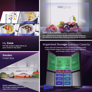 Haier Lumiere Auto Defrost Four Door Refrigerator | 520 Liters | 3 Star | Colorful Digital Display | Mirror Glass | HRB-600MGU1