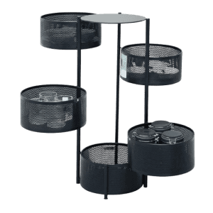 Zeno 5 Tier Metal Mesh Kitchen Storage | Round | Black