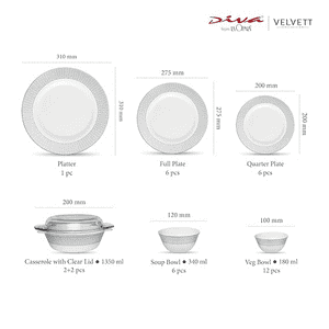 Laopala Diva Velvett Collection Opal Glass Dinner Set | 35 pc