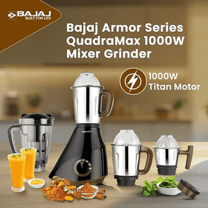 Bajaj Armor Series QuadraMax Mixer Grinder | 1000 W | 4 Jars