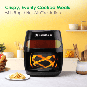 Wonderchef Swift Digital Air Fryer | with Window | 6 L | 1350W | 7 Pre-Set Functions | Black