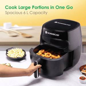 Wonderchef Swift Digital Air Fryer | with Window | 6 L | 1350W | 7 Pre-Set Functions | Black
