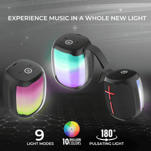 iGear Spectrum Mini Bluetooth Speaker | 15W |  9 Light Modes with 10 Million Colours | Black