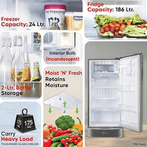 LG Smart Inverter Compressor Direct Cool Single Door Refrigerator | 210 L | 5 Star | Shiny Steel | GL-D231APZU