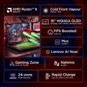 Lenovo Gaming Laptop Legion Pro 5 AMD Ryzen 9-9955HX | NVIDIA GeForce RTX 5060 | 32 GB | 1 TB SSD | Eclipse Black | 83F20037IN