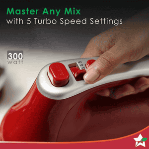 Wonderchef Crimson Revo Stand Mixer | 5 Speed Settings | Rotating Head Technology | 4.5L Stainless Steel Bowl | 300 Watt | Red