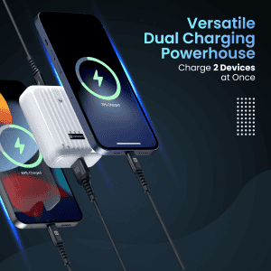 PORTRONICS Zapcell | 10K |  22.5W  | High-Speed Charging | Dual Output Ports | White