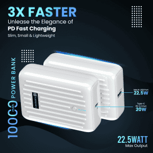 PORTRONICS Zapcell | 10K |  22.5W  | High-Speed Charging | Dual Output Ports | White