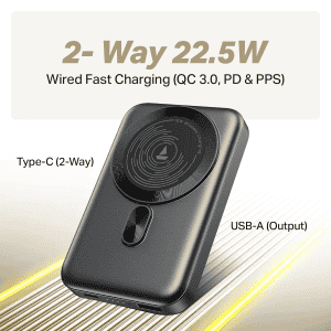 boAt EnergyShroom PB331 Powerbank | 10000mAh Magnetic Wireless 15W Wireless & 22.5W Wired Charging | Ash Black