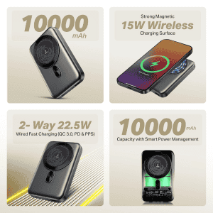 boAt EnergyShroom PB331 Powerbank | 10000mAh Magnetic Wireless 15W Wireless & 22.5W Wired Charging | Ash Black