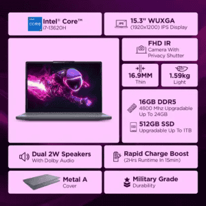 Lenovo IdeaPad Slim 3 Laptop | Intel Core i7 13th Gen | 16 GB | 512 GB SSD | 83K100CJIN