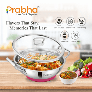 Prabha Elante Tri-Ply Kadhai With Glass Lid | 26cm