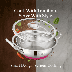 Prabha Elante Tri-Ply Kadhai With Glass Lid | 26cm