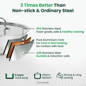 The Indus Valley Triply Stainless Steel Deep Kadai | SS Lid | 28cm | KC TP KAD 005