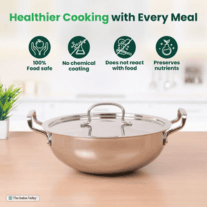 The Indus Valley Triply Stainless Steel Deep Kadai | SS Lid | 28cm | KC TP KAD 005