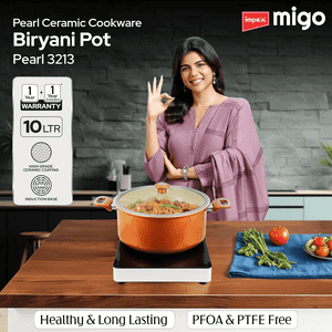 Impex Ceramic Biryani Pot | Induction Bottom | Glass Lid | 10 Litre