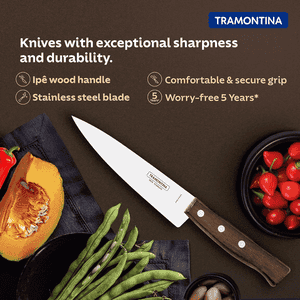 TRAMONTINA Tradicional Chef Knife | Stainless Steel Blade Professional Kitchen Knife | 15cm | WOOD