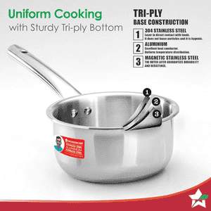 Wonderchef Venice Triply Stainless Steel 4 Pc Cookware Set | Fry Pan 22cm | Kadhai with Lid 24cm | Saucepan 16cm | Non-Toxic | Uniform Heating | Heavy-Duty Handle | Easy Cleaning