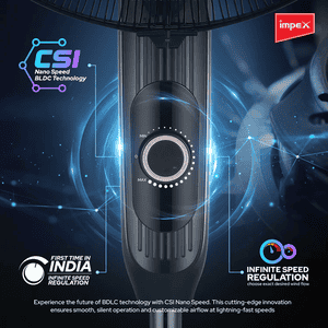Impex BLDC Pedestal Fan | 400 mm | Black | eN Booster PF HS Black