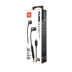 JBL Tune 310 Wired in Ear Headphone with Mic  | Type-C Connector | 3-Button EQ Preset | Black | JBLT310CBLK