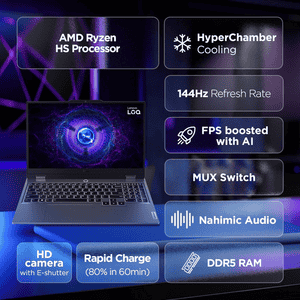Lenovo LOQ AI Gaming Laptop | AMD Ryzen 5 7235HS | 16GB | 512GB SSD | NVIDIA RTX 3050A 4GB | Grey | 83JC00LSIN