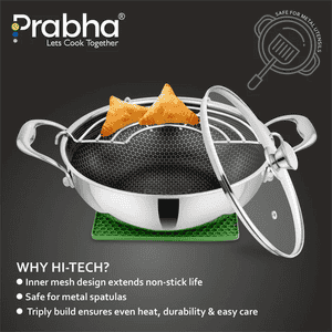 Prabha Tri-ply Hexa Cube Kadhai With Lid | 28 CM