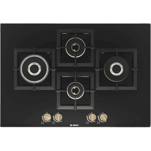Bosch Built in Gas Hob | Tempered glass | Glass 4 Burner Auto Ignition | 75 cm | True Brass 2D Ring Burners | Black | PNI7B6F20I