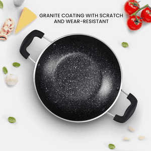 Milton Pro cook Granito Aluminium Kadhai | Soft Touch Bakelite Handles | 18 cm | Non-Induction | Deep Kadai