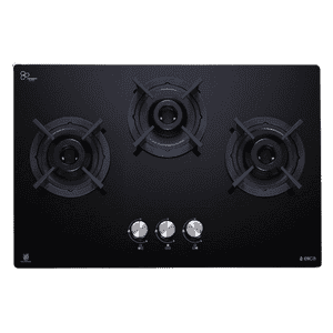 Elica Toughened Glass Top 3 Burner Automatic Hob | Black | RG FLEXI 360 LOTUS IND HD BRASS