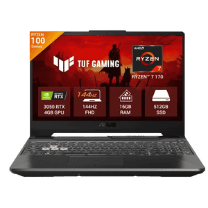 Asus TUF Gaming A15 Gaming Laptop | AMD Ryzen 7 170 Processor | 16GB | 512GB | RTX 3050 | 39.62 cm (15.6) | Windows 11 Home | Black | FA506NCQ-HN007WS