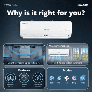Voltas Inverter Split AC | 1 Ton | 3 Star | White | SAC 123 INV VECTRA EMARALD