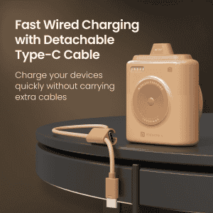 Portronics Moji 10 Smallest Wireless Fast Charging Power Bank | Detachable USB Type-C Cable | 10000Mah | 20W | Multicolor