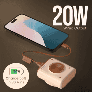 Portronics Moji 10 Smallest Wireless Fast Charging Power Bank | Detachable USB Type-C Cable | 10000Mah | 20W | Multicolor